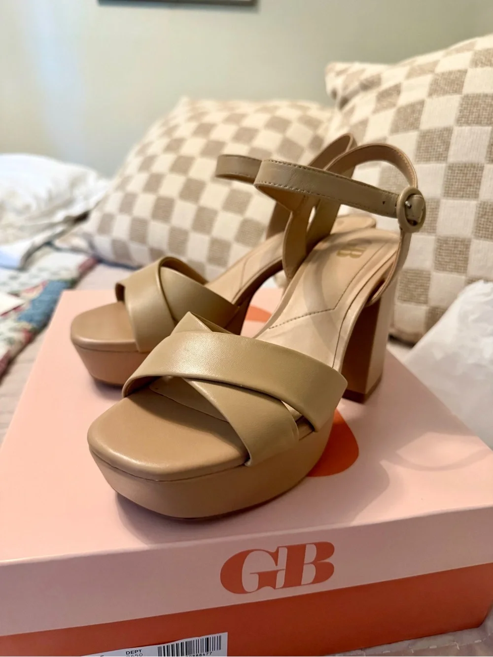 Platform Block Heel Sandals in Beige